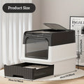 Large Covered Cat Litter Box with Pull-Out Drawer & Scoop – Fully Enclosed Cat Toilet, Front Entry Top Exit, Odor Control, Leak-Resistant Easy-Clean Tray for Multi-Cat Homes, Obsidian Black / Shell Gray / Sand Pink