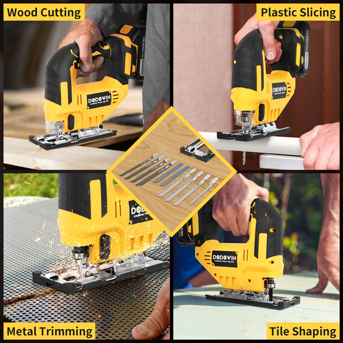 Cordless Jigsaw - 0°–45° Bevel Cutting, 3 Modes (Straight/Curved/Bevel), LED Work Light, Fast Charger - Wood, Metal & Plastic - 1 Battery, 2 Batteries & Deluxe Sets