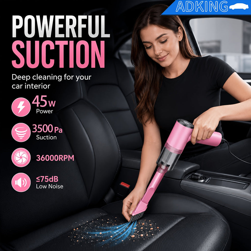 12V Corded Car Vacuum Cleaner - Compact Handheld Interior Vacuum with Brush Nozzle - 9.8ft (3m) Power Cord & 12V Car Plug - Lightweight - Pink & Black