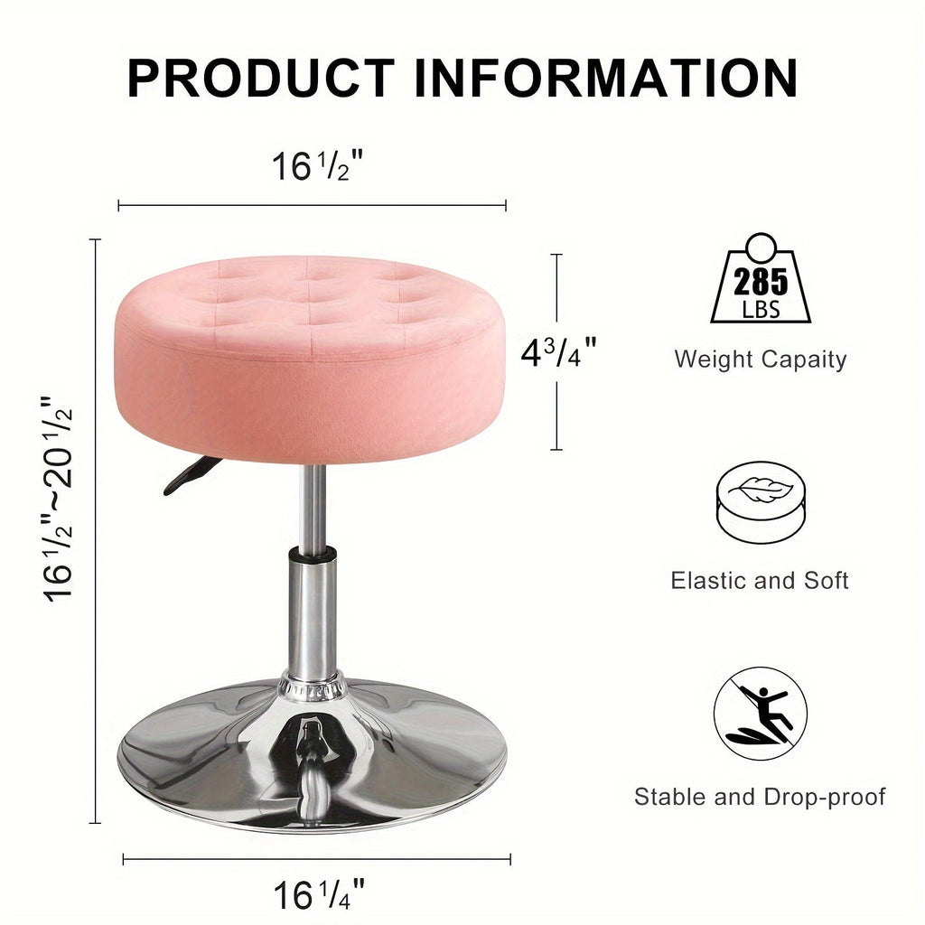 Tufted Velvet Round Swivel Stool 360 Degree Height Adjustable Makeup Vanity Stool Sturdy Metal Frame for Bedroom Bathroom Living Room Apartment Dorm Pink Black 16.5x16.25x20.5 Inch