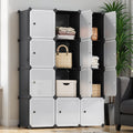 12-Cube Modular Storage Organizer with Doors DIY Closet Cabinet Waterproof Dustproof Customizable for Bedroom Living Room Clothes Books Bags Matte Black White