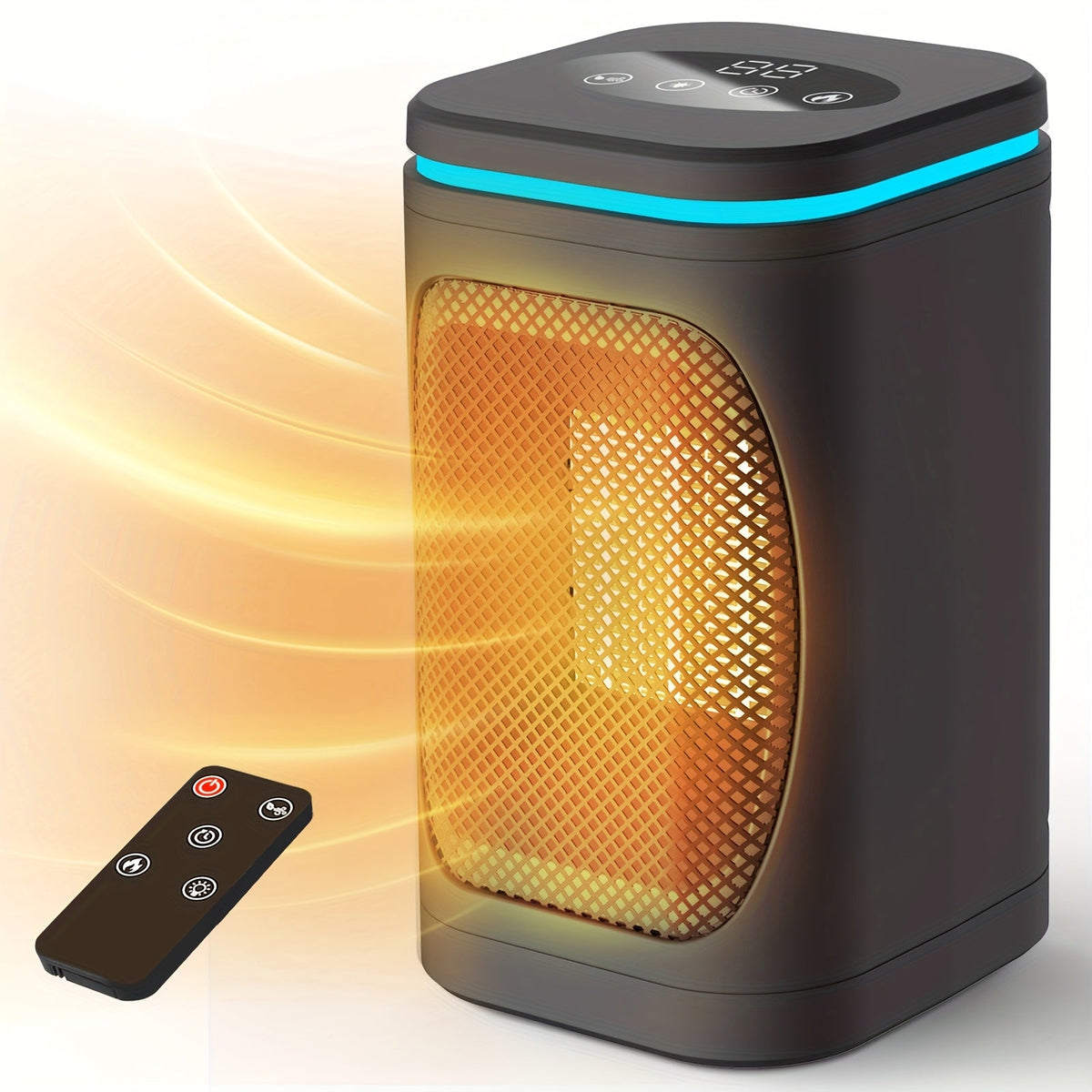 Portable Space Heater 1500W PTC Electric with Color Light Remote Timer Digital Display Overheat Protection Fast Safe Heat for Bedroom Home Office Indoor