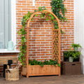 Raised Garden Bed with Arch Trellis Fir Wood Freestanding Planter Box with Lattice Side Drainage Holes for Climbing Plants Flowers Herbs Vegetables Patio Outdoor Brown