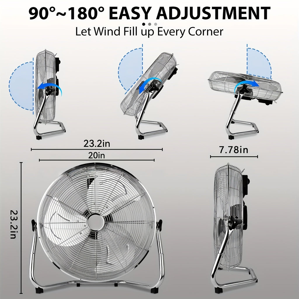 14" High Velocity Industrial Floor Fan - 3-Speed, Heavy Duty, Adjustable Tilt & Metal Blades - Garage, Factory, Warehouse, Workshop & Commercial Use