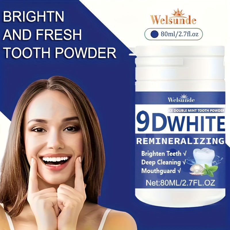 9D White Remineralizing Hydroxyapatite Tooth Powder - Deep Cleaning, Fresh Breath & Oral Health - Daily Use for Women & Men - 80ml / 2.7 fl oz