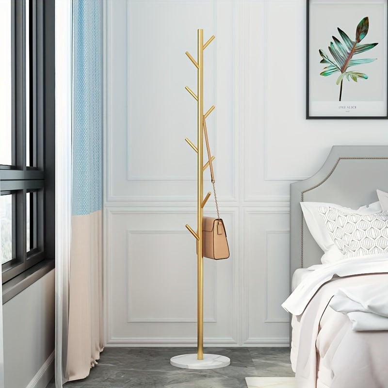 Clothes Rack Floor Standing Minimalist Marble Base Garment Rack Vertical Single Hook Coat Hanger Modern Bedroom Storage Shelf Golden Stand