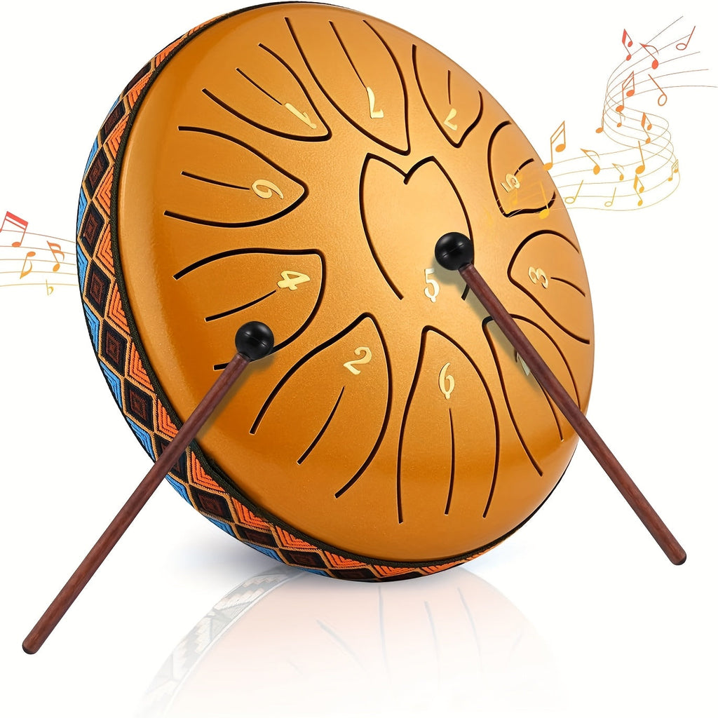 6-Inch 11-Note Steel Tongue Chakra Drum - Includes Bag, Mallets & Music Book - Adults Meditation & Mindfulness - Golden, Lavender, Lake Blue, Light Green, Malachite, Stone Green, Black & Azure