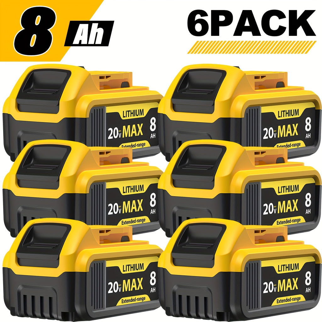 DeWalt 20V MAX Compatible Replacement Battery 8Ah/12Ah - DCB200 DCB204 DCB206 DCB201 DCB203 DCB181 DCB180 - DCD/DCF/DCG Series Cordless Power Tools - 2/4/6 Pack
