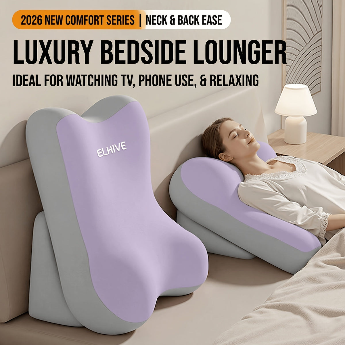 Adjustable Split Two-Piece Bed Wedge Reading Pillow - Large Memory Foam C-Shaped Backrest - Height Adjustable - Removable Washable Cover - Reading, Gaming & Back/Leg Support - 6 Color Block Options