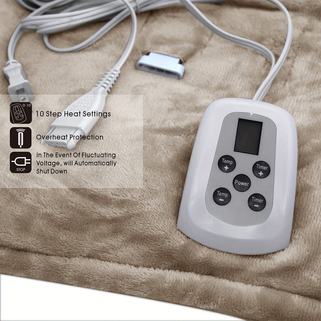 Electric Heated Blanket with Dual Control - 10 Heat Levels, 10-Hour Auto-Off, Overheat Protection, Soft Flannel, Fast Heating, Machine Washable - 4 Sizes & 4 Colors