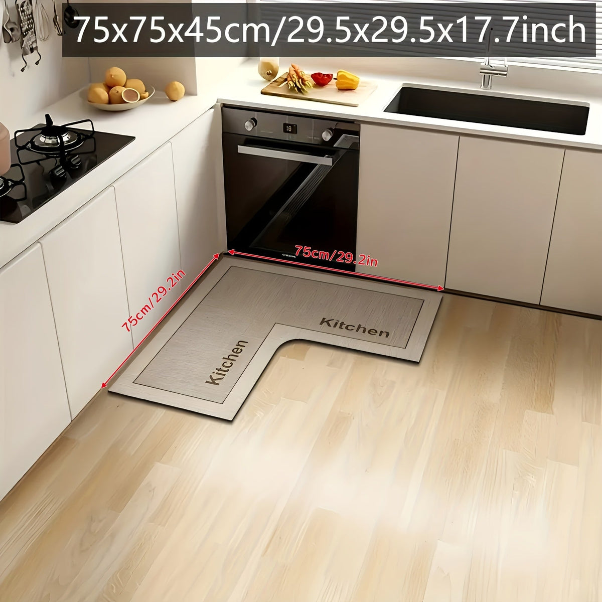Kitchen Mat Non-Slip Microfiber Rug – Anti-Fatigue Machine Washable Kitchen Floor Mat with "Kitchen" Text, Soft Cushioned Standing Mat for Kitchen, Entryway & Dining Room, Camel & Dark Gray