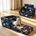 Kids 2-in-1 Convertible Sofa Bed Toddler Flip Out Lounge Chair No Assembly Required Machine Washable Cover for Boys Girls Bedroom Playroom Daycare Blue Dinosaur Cars