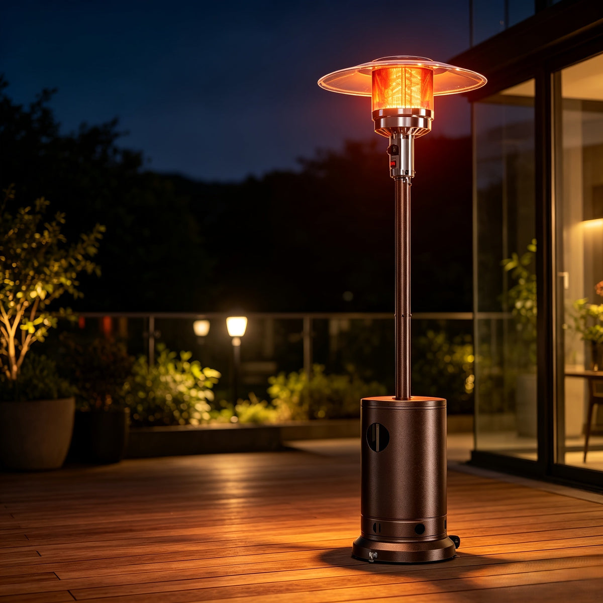 48,000 BTU Propane Patio Heater with Wheels Tilt Auto-Shutoff & Adjustable Heat Control for Backyard Garden Party & Camping – Standard or Upgraded with Sandbox
