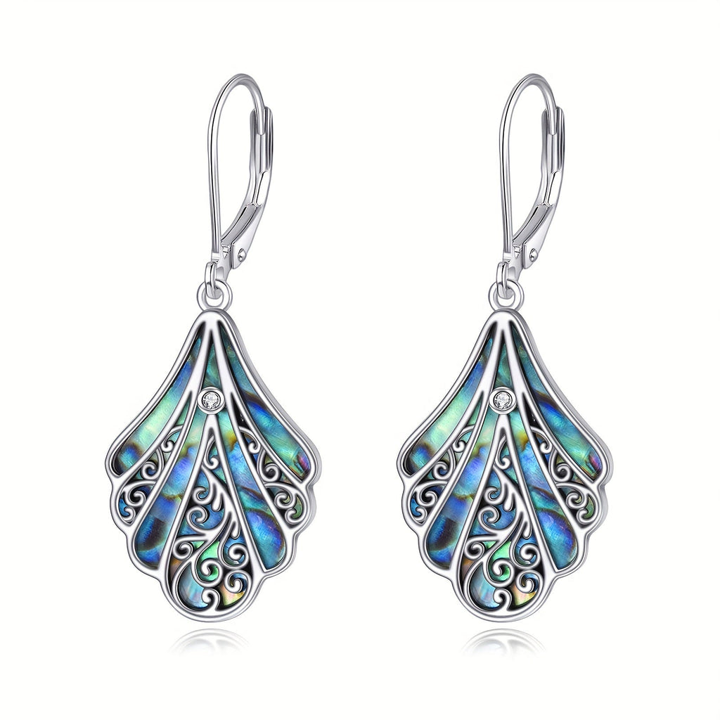 925 Sterling Silver Abalone Shell Dangle Drop Earrings for Women Boho Filigree Iridescent Statement Jewelry Gift