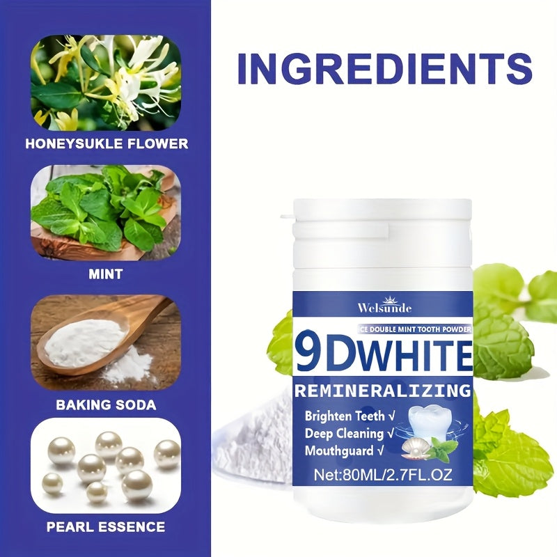 9D White Remineralizing Hydroxyapatite Tooth Powder - Deep Cleaning, Fresh Breath & Oral Health - Daily Use for Women & Men - 80ml / 2.7 fl oz
