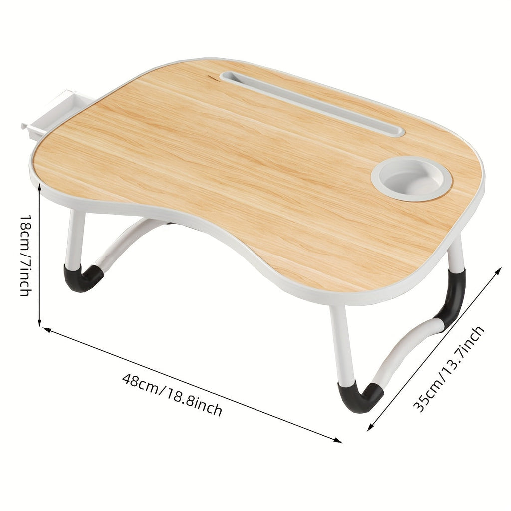 Portable Laptop Bed Table with Cup Holder & Tablet Slot - Foldable, Stable & Durable Lap Desk for Bed, Sofa & Floor - Wood, Walnut, White Oak, Pink & Black - USB Charging Options Available