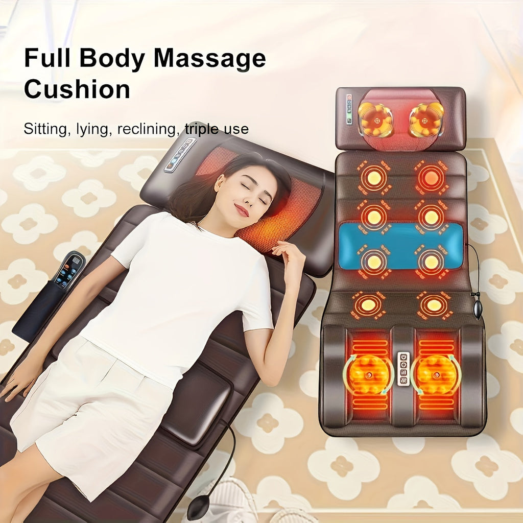 Full Body Heating Massage Set PU Leather Neck Massager Foot Massager Massage Headrest Lumbar Pillow Timer Vibration Non-Slip for Home Office Brown With or Without Leg Massager