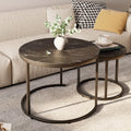 Round Nesting Side Table Set of 2 – Faux Marble & Wood Top with Metal Frame Modern Accent Tables for Living Room Bedroom in 6 Color Options