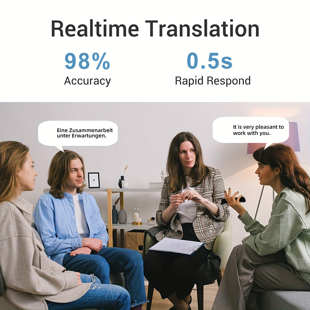 Portable Bluetooth Intelligent Language Translator - Real-Time Translation for Travel, Learning, Shopping & Business - Black