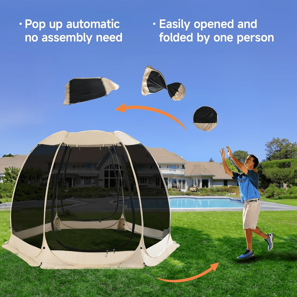 Pop Up Screen House 6 10 15 Person Outdoor Screen Tent with Mosquito Netting UV Resistant Instant Setup Screened Gazebo Sun Shelter with Carry Bag for Garden Patio Backyard Camping
