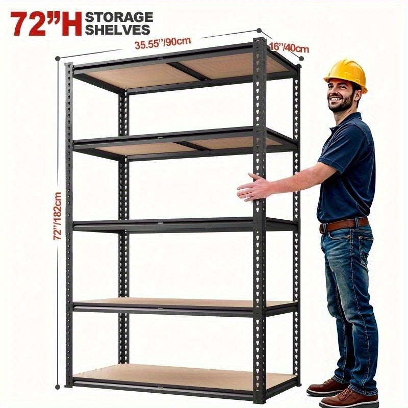 5-Tier Heavy-Duty Metal Shelving Unit, 2000 lbs Total Capacity, 72"H x 35.5"W x 15.8"D, Adjustable Shelf Heights, Easy Assembly, for Garage Basement Warehouse Commercial & Residential Storage