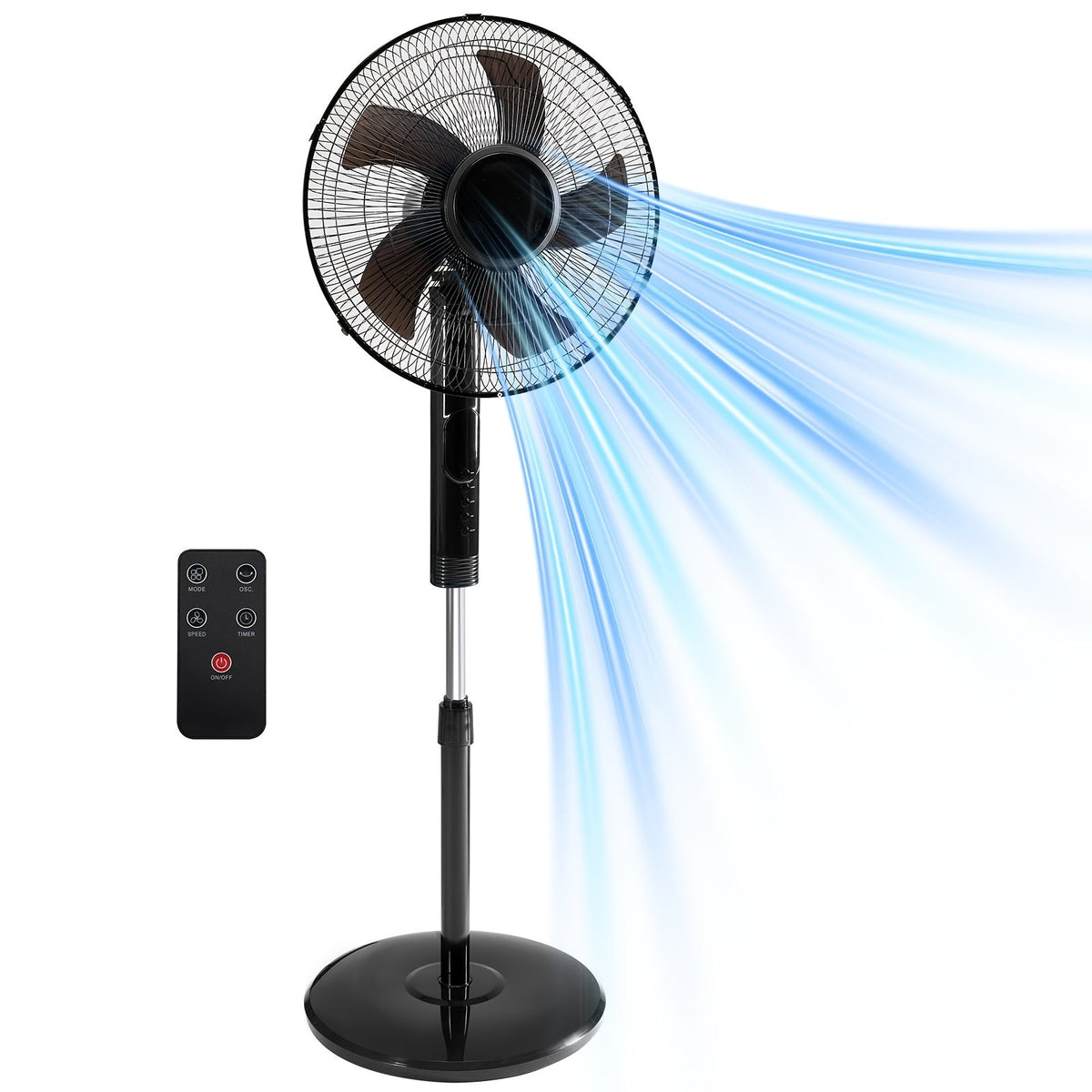 Pedestal Fan with Remote Control 45–53 In Adjustable Height 1050 CFM 80° Oscillating 3 Speeds 3 Modes 12H Timer Quiet Standing Floor Fan for Home Bedroom & Living Room – Black