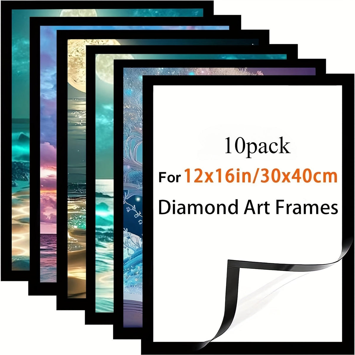 10-Pack Diamond Magnetic Art Frames 12x16 Inch Self-Adhesive Lightweight PVC for Photos Posters Artwork on Walls and Windows Home Office Decor Holiday Display