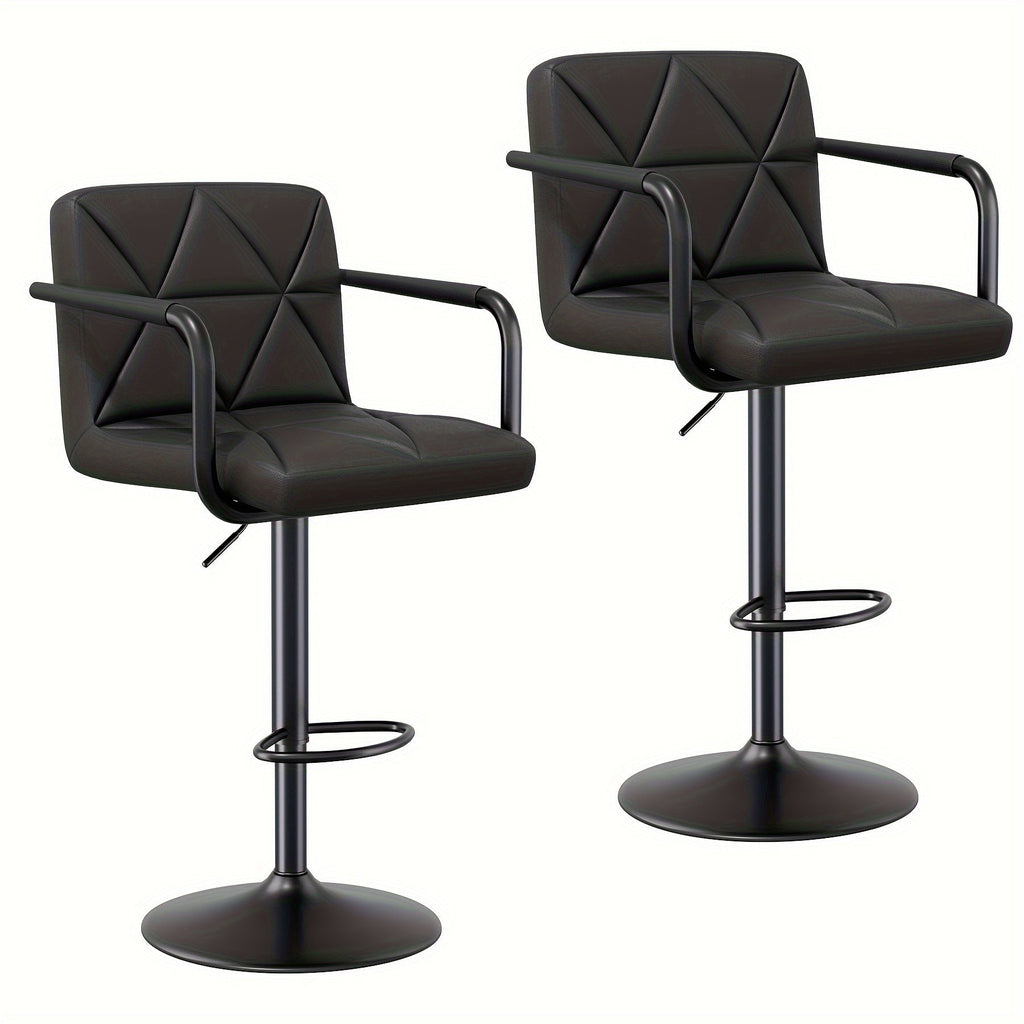 Bar Stool Set of 2 or 4 Adjustable Counter Height Swivel Barstool with Backrest Armrest Footrest Square Cushion Faux Leather for Kitchen Island Dining Room Cafe Pub