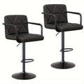 Bar Stool Set of 2 or 4 Adjustable Counter Height Swivel Barstool with Backrest Armrest Footrest Square Cushion Faux Leather for Kitchen Island Dining Room Cafe Pub