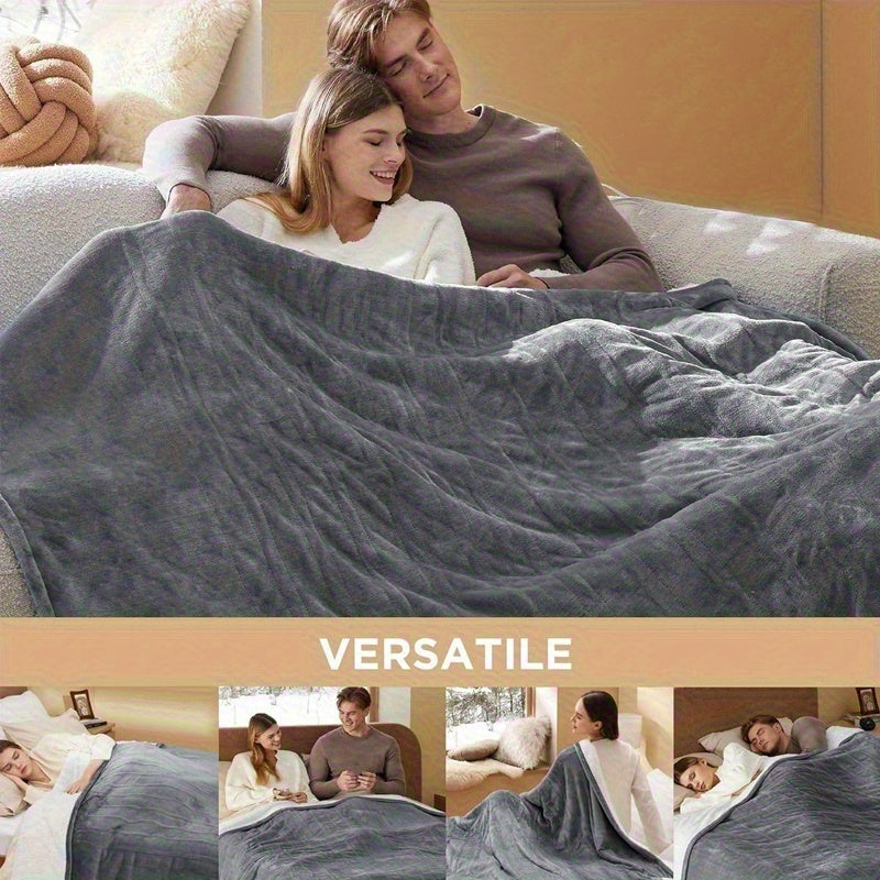 Electric Heated Blanket Dual Zone A B Independent Temperature Controllers 10 Heating Levels 1 2 4 6 8 Hour Auto-Off Fast Heating Soft Flannel Throw Twin Full Queen King Light Grey Navy Black Pink Purple Lake Blue