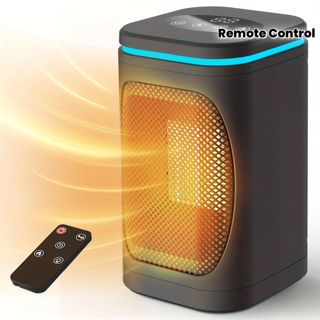 Portable Space Heater 1500W PTC Electric with Color Light Remote Timer Digital Display Overheat Protection Fast Safe Heat for Bedroom Home Office Indoor