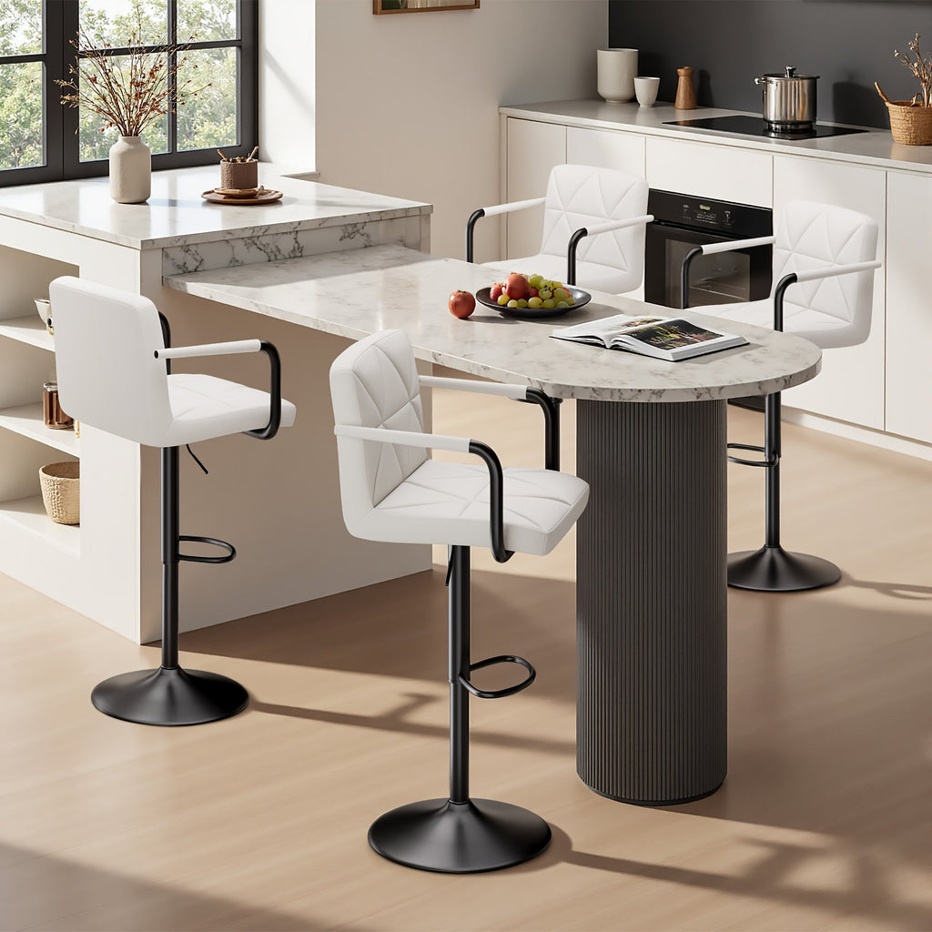 Bar Stool Set of 2 or 4 Adjustable Counter Height Swivel Barstool with Backrest Armrest Footrest Square Cushion Faux Leather for Kitchen Island Dining Room Cafe Pub