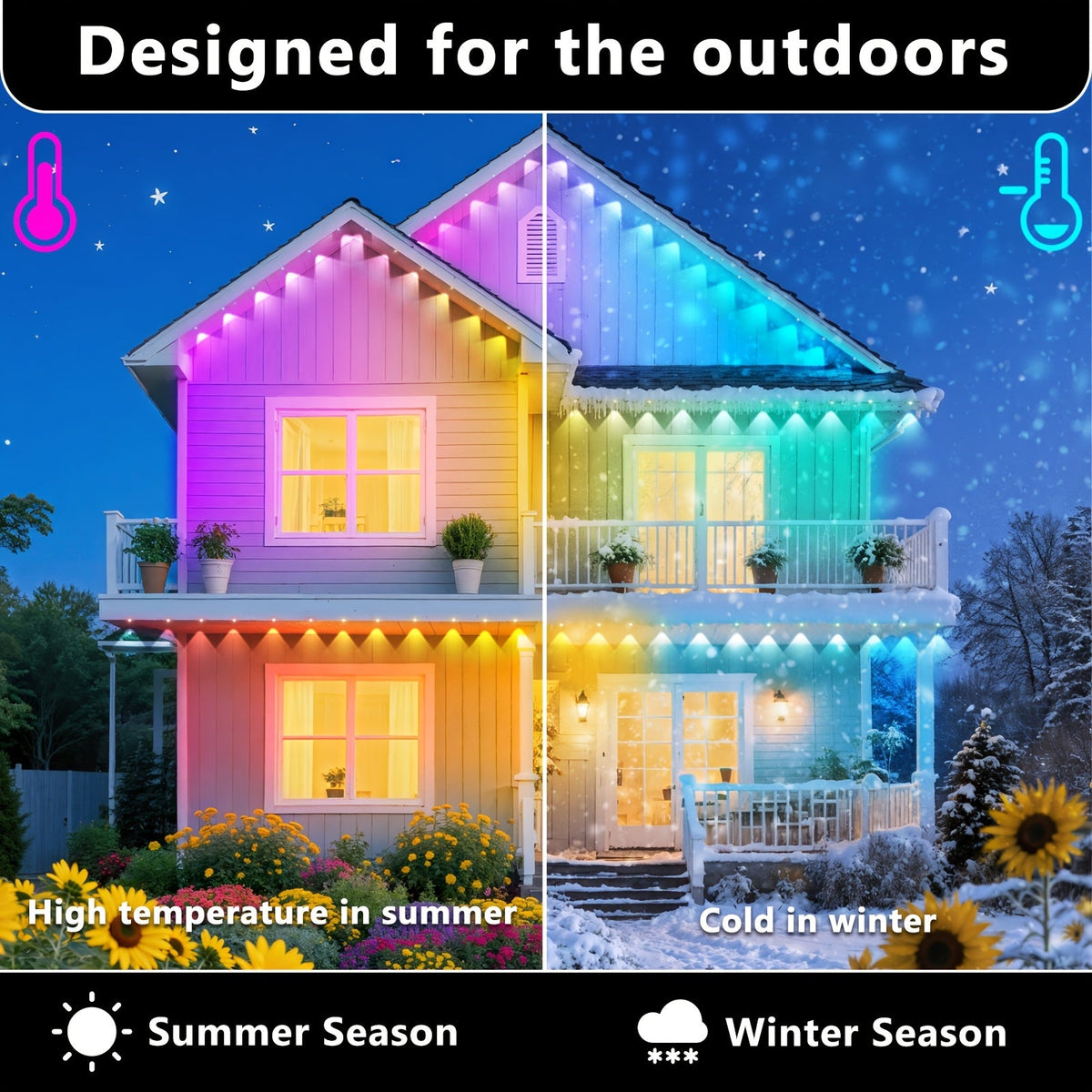 300FT Permanent Outdoor String Lights, IP68 Waterproof, Smart App Control, RGB Color Changing, for Garden, Patio, Party, Holiday, Christmas, Halloween, Year-Round Outdoor Decoration