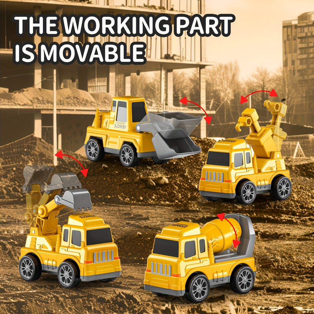 5-in-1 Engineering Vehicle Toy Set for Kids Ages 2+ - Friction-Powered Construction Trucks Including Dump Truck, Excavator & More, Durable Toddler Transport Playset, Birthday & Holiday Gift, Yellow