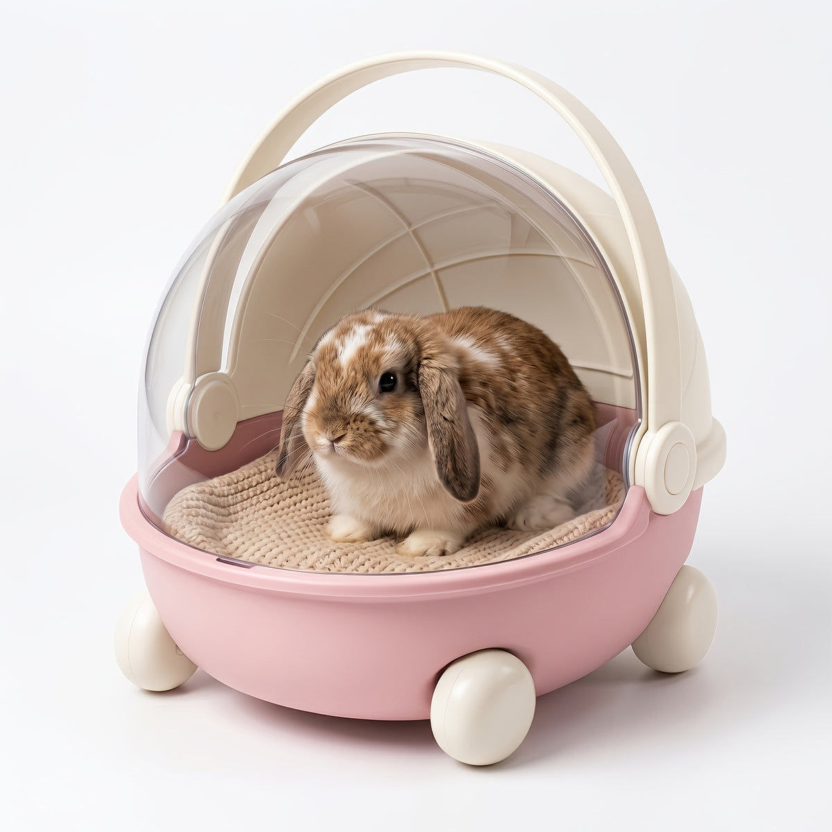 Small Animal Pet Carrier Stroller with Wheels & Transparent Dome, Portable Breathable Travel Carrier Bag for Rabbits, Guinea Pigs, Hedgehogs & Bunnies, Handheld Outdoor Pet Transport Cage with Handle