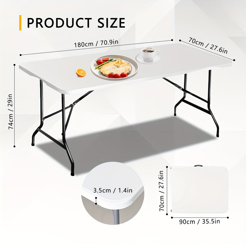 Portable Folding Table - 4FT, 6FT & 30"×20" - Heavy Duty Plastic Fold-in-Half, Adjustable Height, Carrying Handle & Locking Legs - Indoor & Outdoor, Camping, Party & Picnic - White & Black