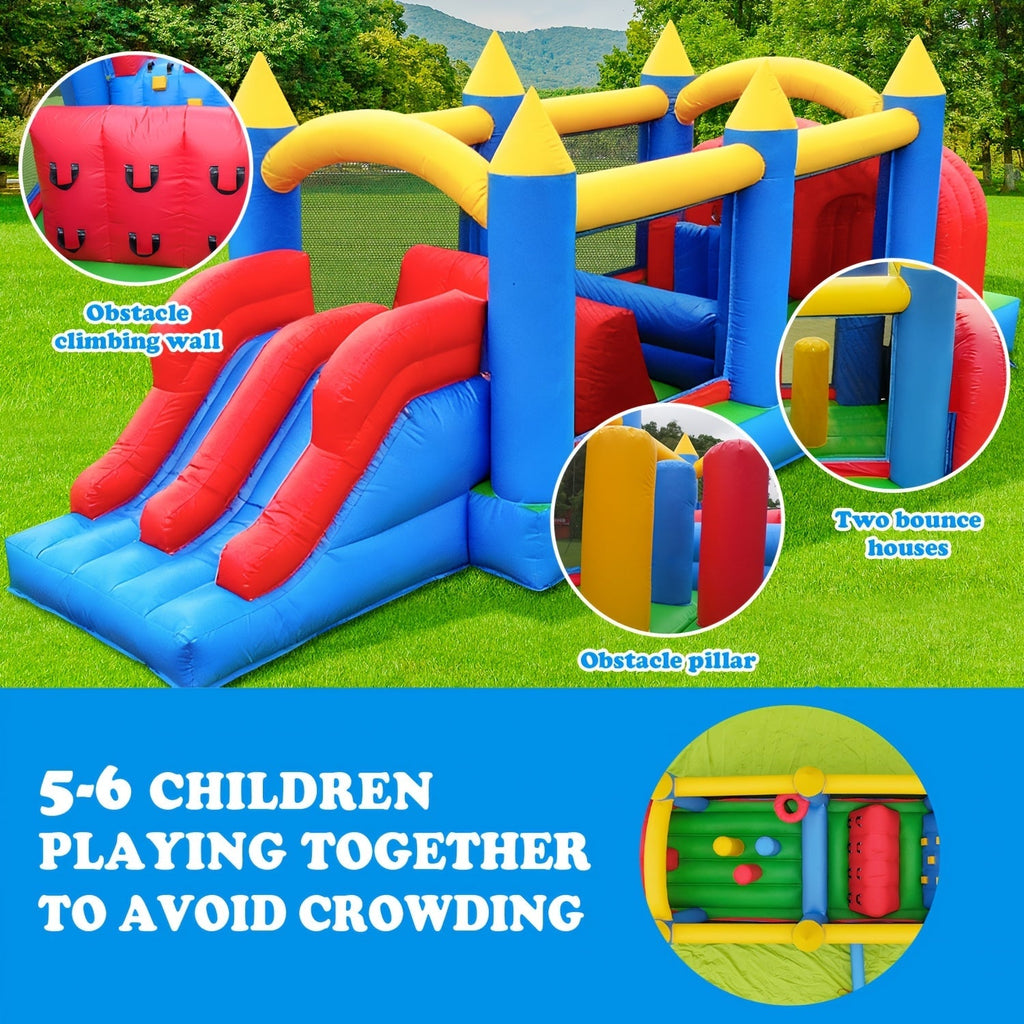 24FT Inflatable Obstacle Course with Dual Slides & High-Speed Blower, Commercial Grade 0.45mm PVC Backyard Obstacle Course 24x8x8FT for Kids & Adults, Quick Setup Summer Party Fun Outdoor Inflatable