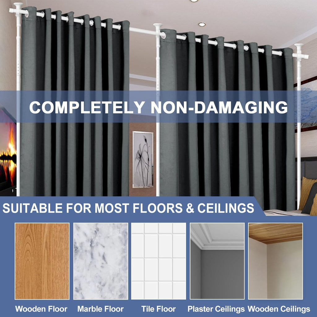 Floor to Ceiling Tension Curtain Rod No Drilling Room Divider 4-10FT Height 28-114 Inch Width Adjustable Heavy Duty for Space Partition Studio Apartment Bedroom Black