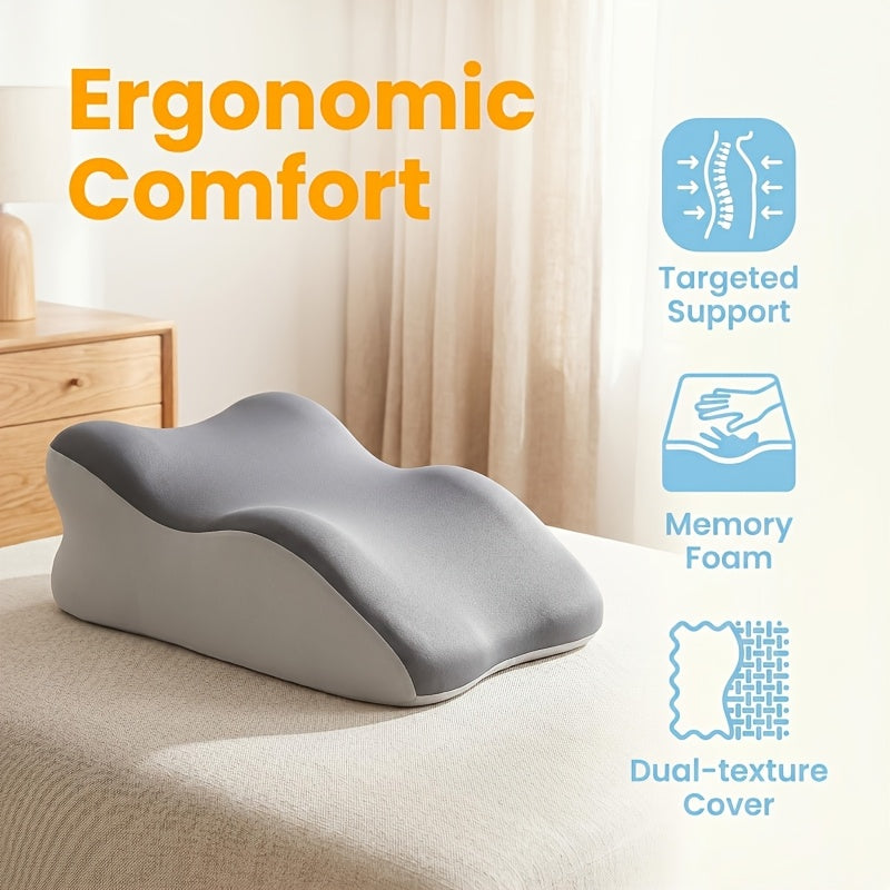 Upgraded Ergonomic Wavy Bolster Pillow – Soft & Skin-Friendly, Neck Support for Reading in Bed, Stomach Sleeping & Relaxation, High-Density Durable Cushion, Gray – Nova Mart