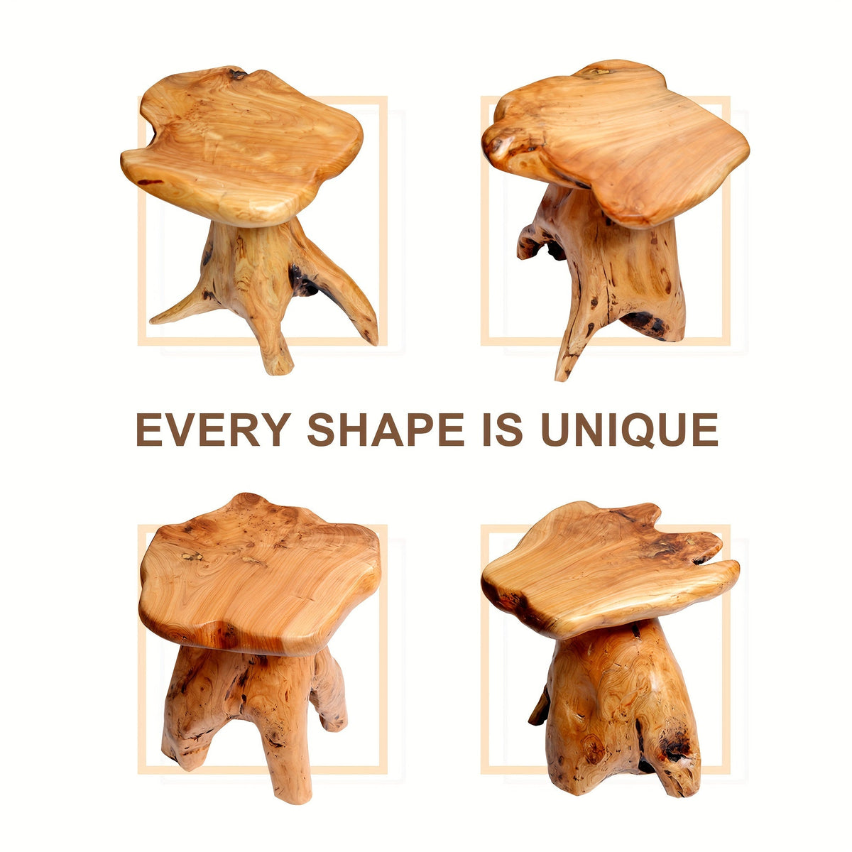 Natural Edge Solid Fir Wood Tree Stump Stool Side Table 280LBS Irregular Organic Design Waterproof for Living Room Bedroom Plant Stand Footstool Indoor Outdoor