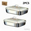 Stainless Steel Baking Pan Set 4-Piece – 2 Deep Roasting Pans & 2 Lidded Pans with Handles, 6-Liter 16.14-Inch Rectangular Baking Dish for Turkey, Lasagna, Fish & Chicken, Dishwasher Safe
