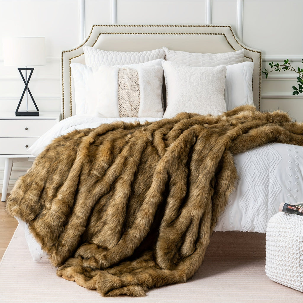 Luxury Shaggy Faux Fur Throw Blanket – Super Soft Fluffy Reversible Plush Velvet Warm Throw for Bed & Sofa in 6 Colors 2 Sizes (50"x60" & 60"x80")