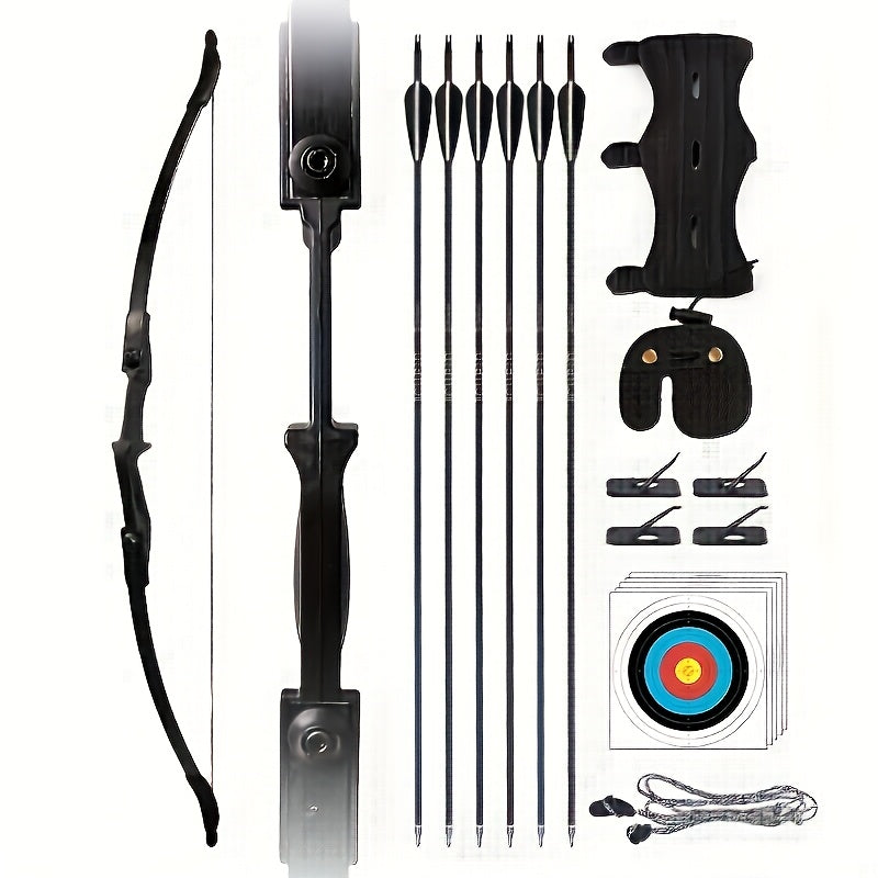 51" Recurve Bow & Arrow Set - 30lb & 40lb Draw, Right-Handed & Ambidextrous, 6 Arrows, Arm Guard & Arrow Rest - Adult Competition & Training - Black, Purple, Red, Orange & Blue