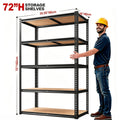 5-Tier Heavy Duty Garage Storage Shelves 2000LB Capacity Adjustable 72x35.5x16 Inch Metal Shelving for Garage Closet Pantry Organization with Gloves and Hammer Black 72H 60H