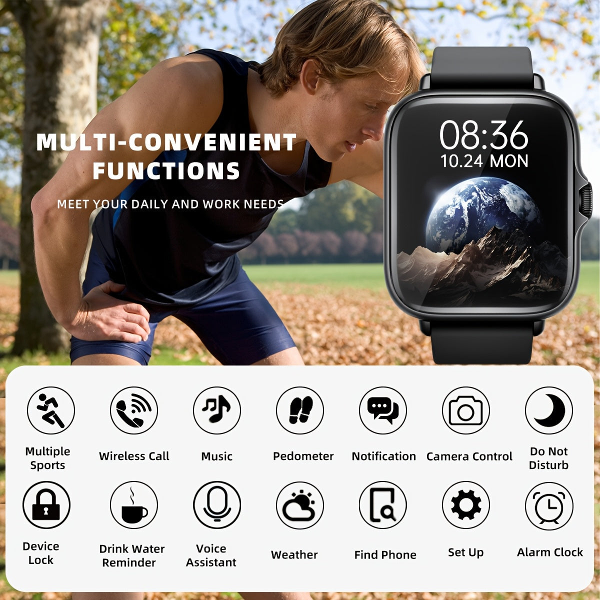 Smart Watch 1.83 Inch Full Touch Screen Answer Make Calls Messages Sports Pedometer Fitness Tracker Compatible with iPhone Android for Women Men Multiple Colors
