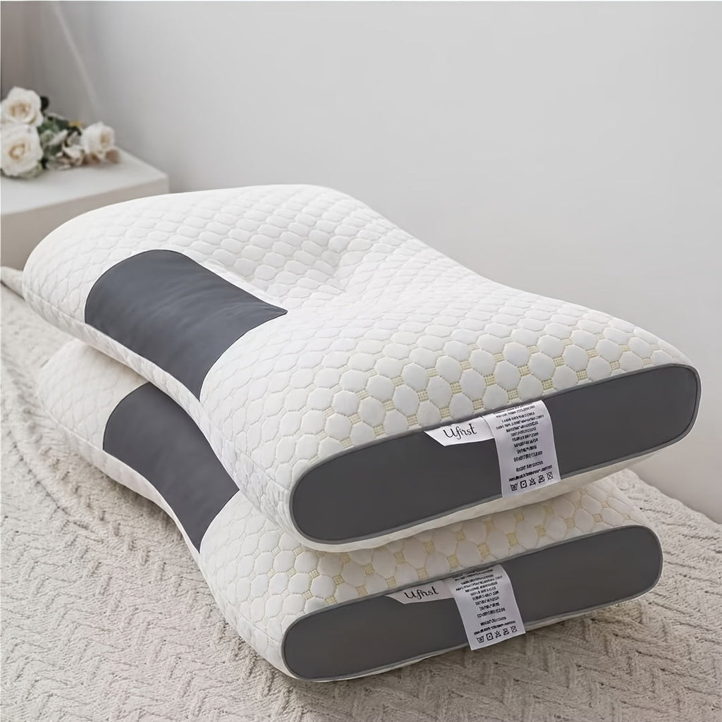 2-Pack Ergonomic Neck Massage Pillows - Soft Woven, Adjustable Pillow Core & Removable Pillowcase, Enhanced Sleeping Comfort for Couples - White, Gray, Purple, Blue, Pink & Dark Green