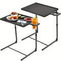 Set of 2 Adjustable TV Tray Tables 6 Height Settings & 3 Tilt Angles Folding Sofa Bed Dining Laptop & Camping Table Portable Space-Saving – Black
