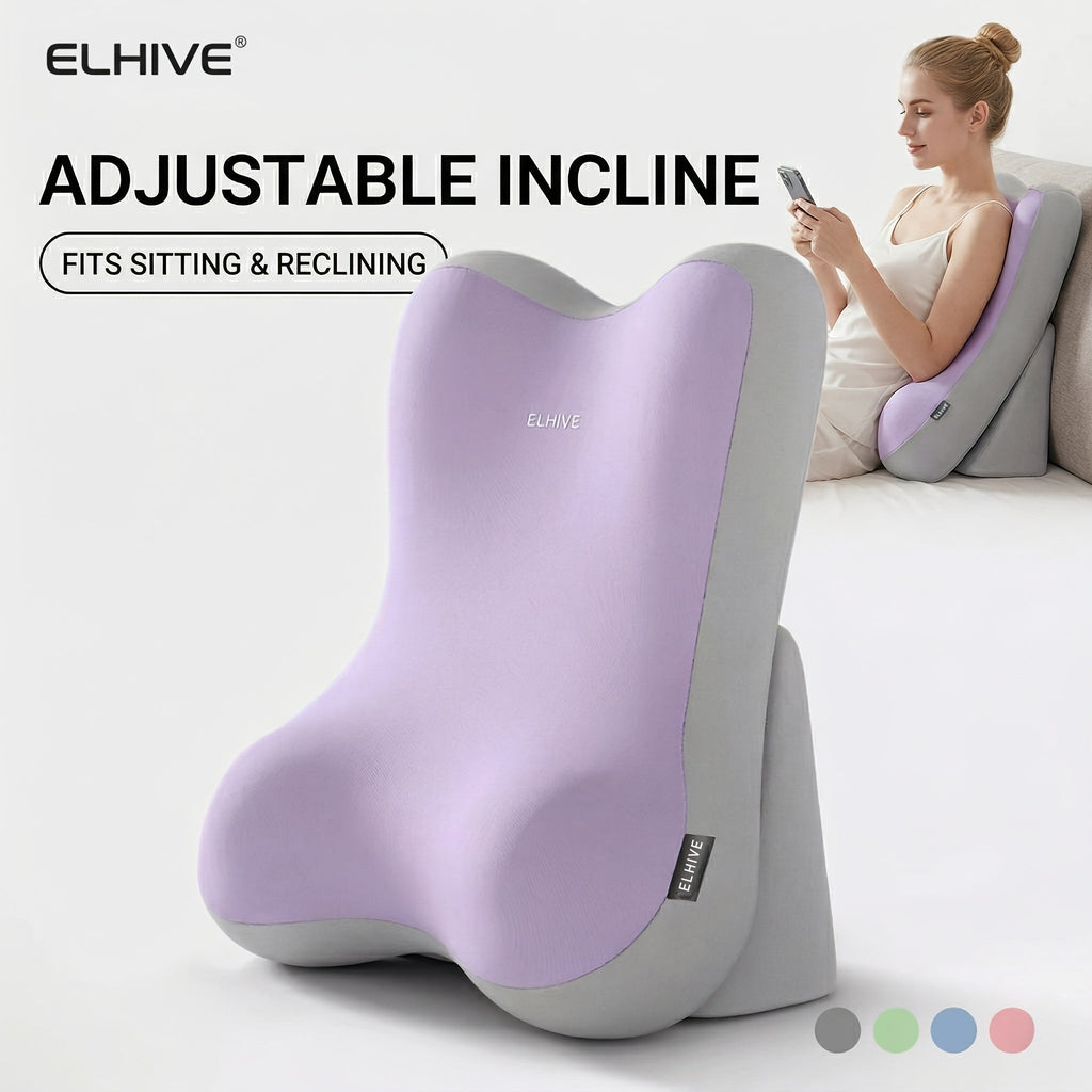 Adjustable Split Two-Piece Bed Wedge Reading Pillow - Large Memory Foam C-Shaped Backrest - Height Adjustable - Removable Washable Cover - Reading, Gaming & Back/Leg Support - 6 Color Block Options