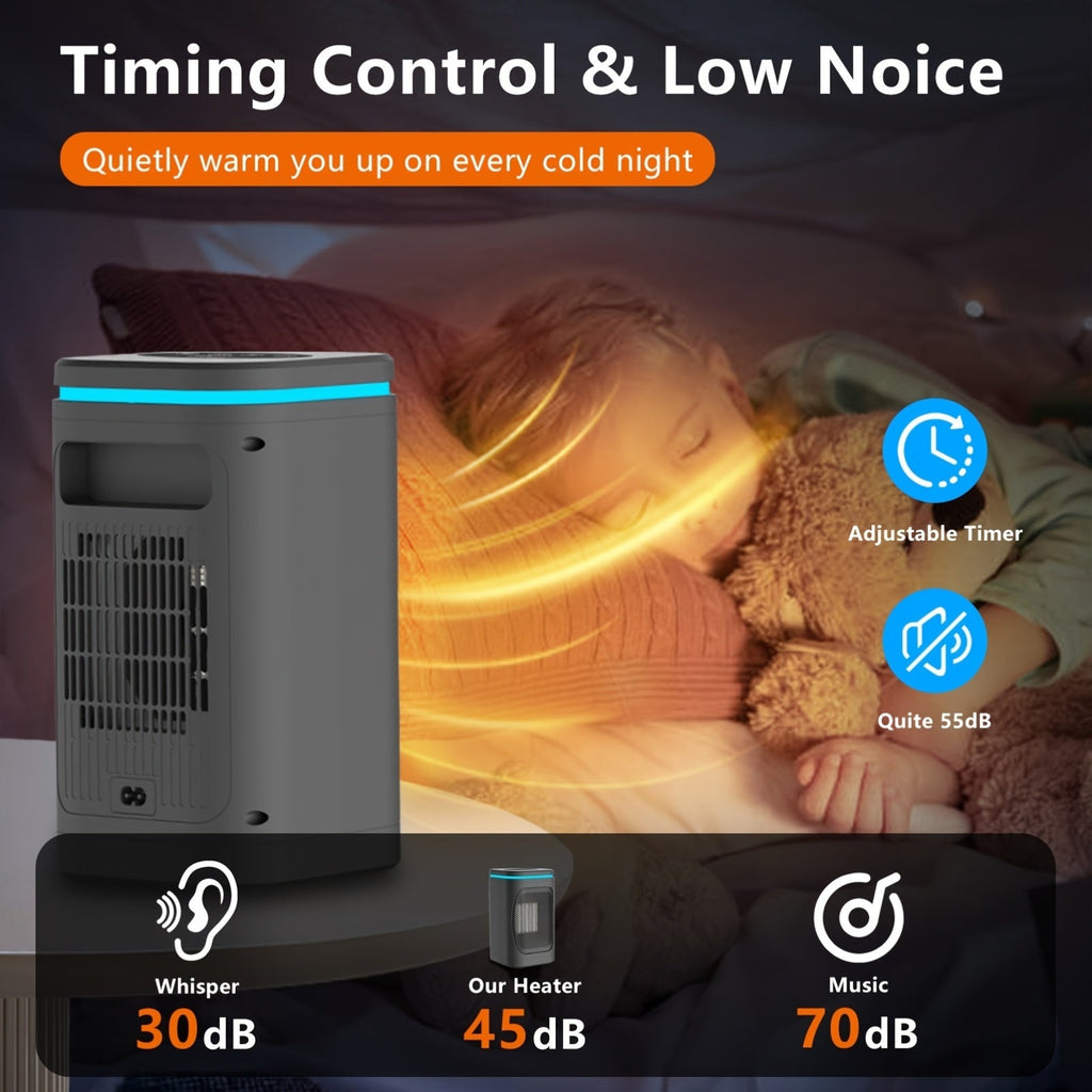 Portable Space Heater 1500W PTC Electric with Color Light Remote Timer Digital Display Overheat Protection Fast Safe Heat for Bedroom Home Office Indoor