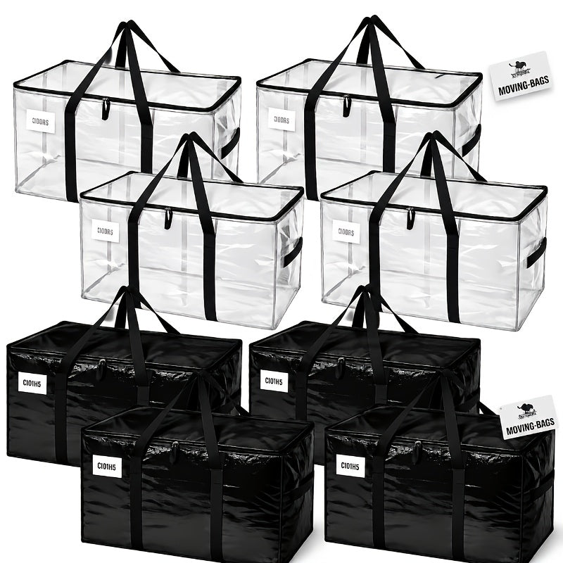 8-Pack Extra Large Moving Bags with Lids 50 Lb Capacity Heavy Duty Storage Totes Strong Handles and Zippers for Moving Clothes Blankets Seasonal Storage Transparent